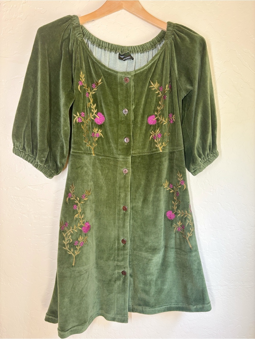Dark Cottage Persephone Velvet Dress Embroidered Floral Cottagecore